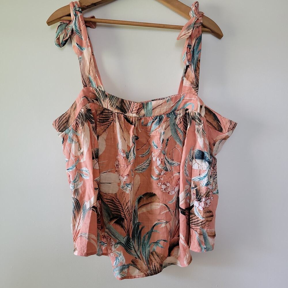 A.n.a Womens XL Island Print Sleeveless Crop Tank Tie Straps Boho Coastal Beach